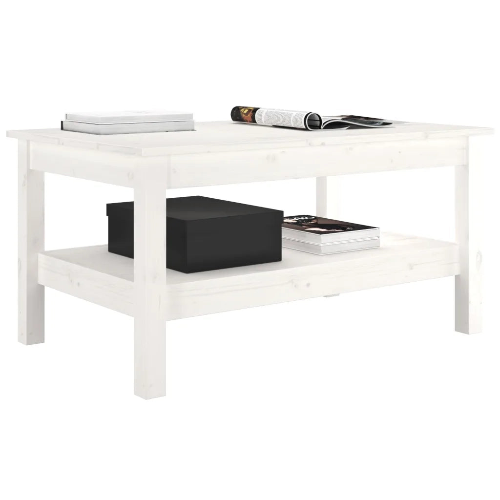 Tavolino da Salotto Bianco 80x50x40 cm Legno Massello di Pino 814285