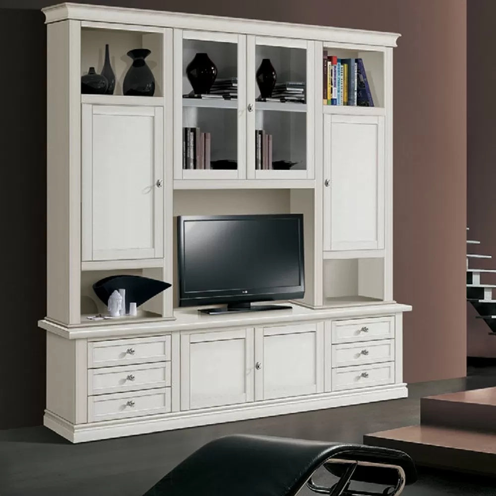 Parete attrezzata classica in legno bianco 200x50x227 - Mobili 2G