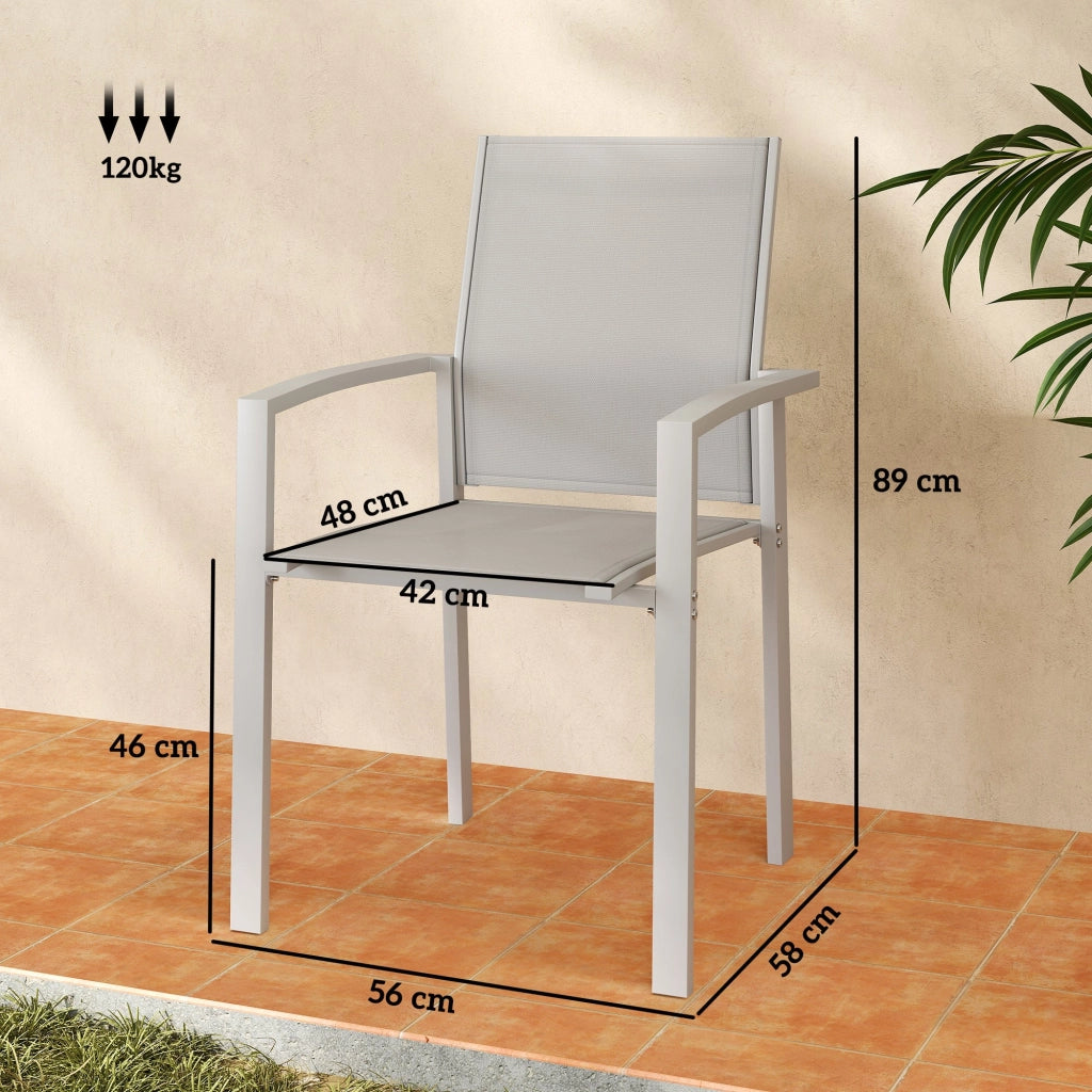 Set 2 Sedie da Giardino Impilabili 56x58x89 cm in Acciaio e Textilene Grigio Chiaro