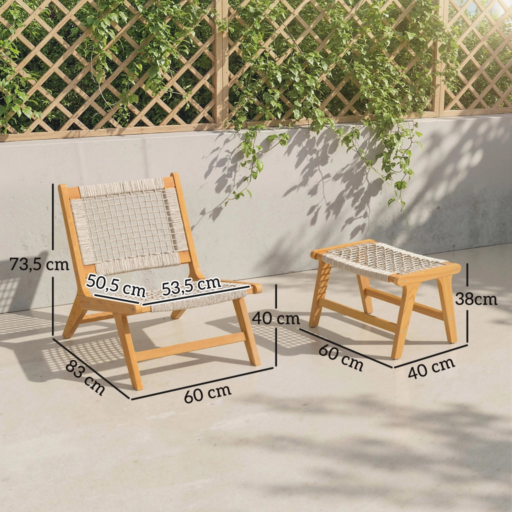 Sedia Lounge con Poggiapiedi ¨C Zephmum ¨C Acacia, Rattan, Grigio 2 Pezzi