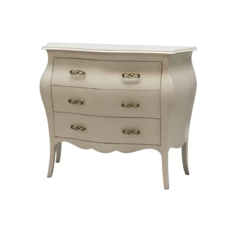 Cassettiera sagomata 3 cassetti legno shabby avorio anticato 118x50x85 - Mobili 2G