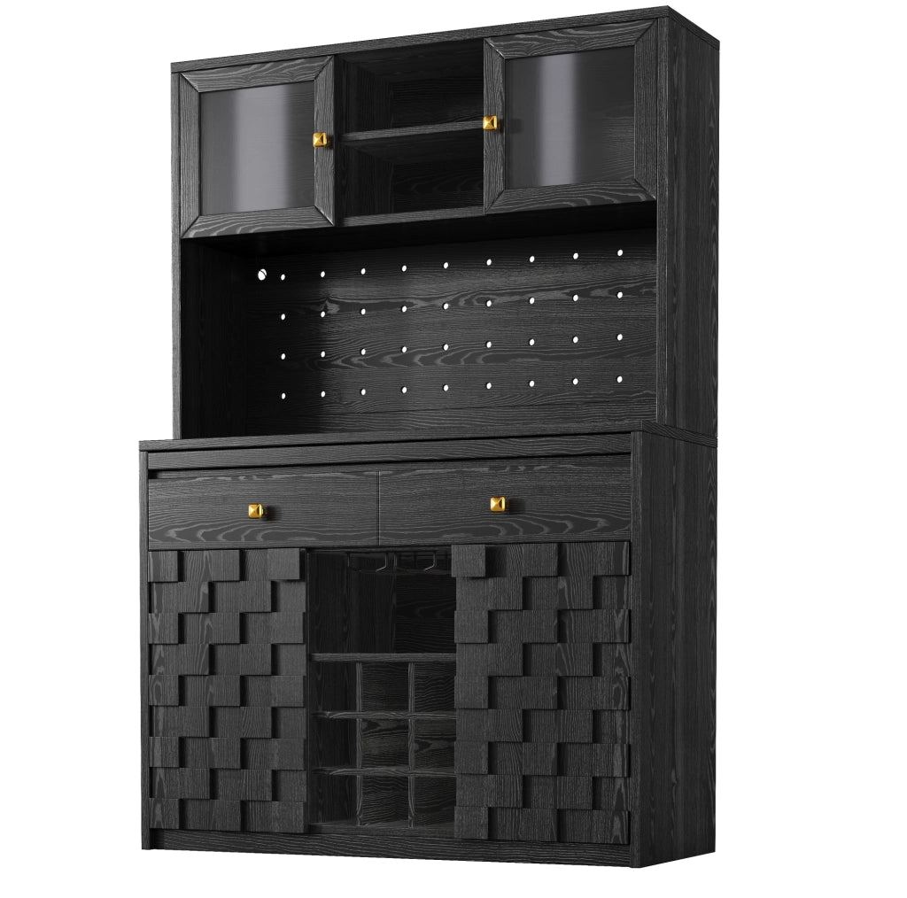 Mobile alto da cucina 120x40x178 cm con LED RGB, prese USB, MDF e acrilico nero