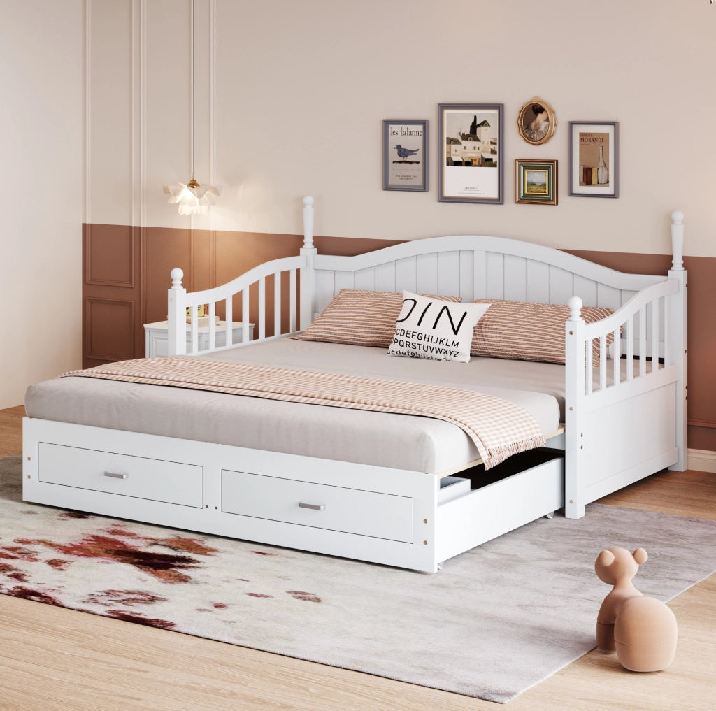 Letto bianco 90x190 cm estensibile con 2 cassetti, senza materasso