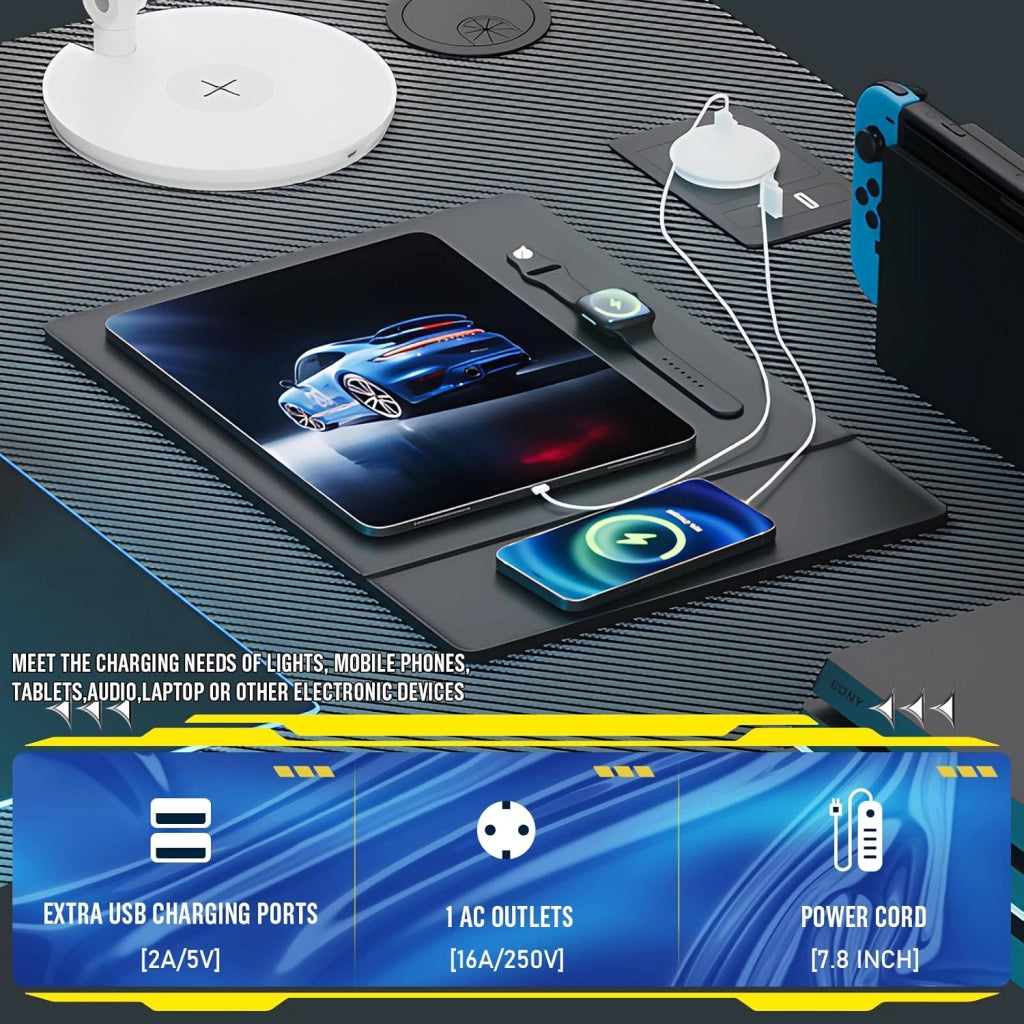 Scrivania da gioco a forma di L, scrivania angolare con ripiani portaoggetti, tavolo per computer con porta di ricarica USB e presa di corrente, 120L*80P*74H, per giocare, lavorare