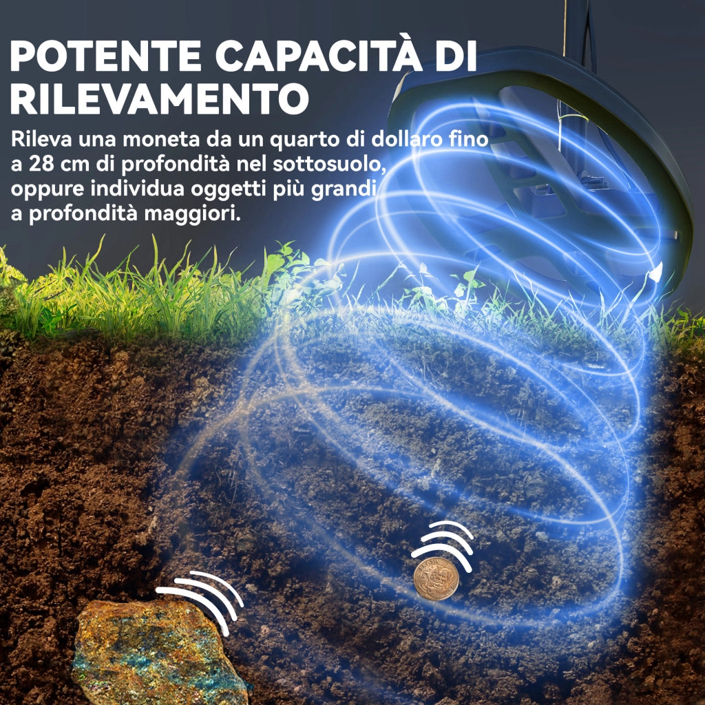 Metal Detector Professionale con 5 Modalit¨¤. Impermeabile IP68 e Display LCD Retroilluminato