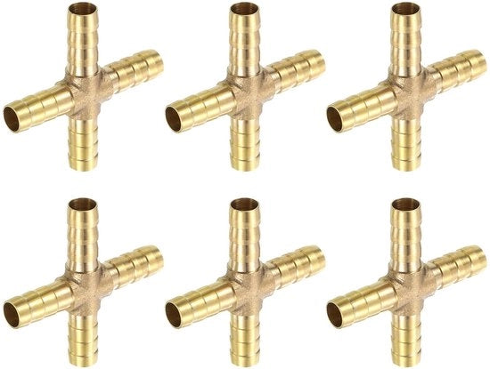 Connettore a 4 vie in rame - 6 pezzi - 5/16 pollici (8mm) - connettore a tubo - trasporto acqua/fluido/aria - duraturo e resistente alla corrosione - connettore a tubo a 4 vie
