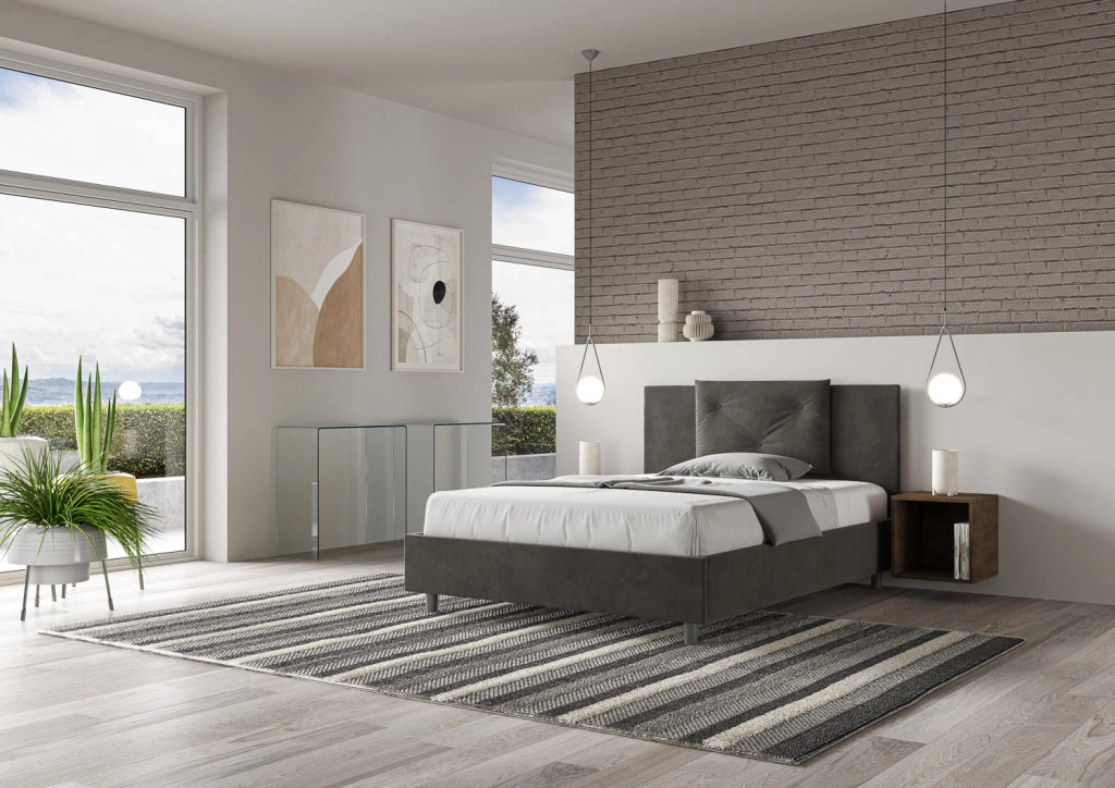BS COM Letto una piazza e mezza contenitore imbottito 130x200 microfibra grigio