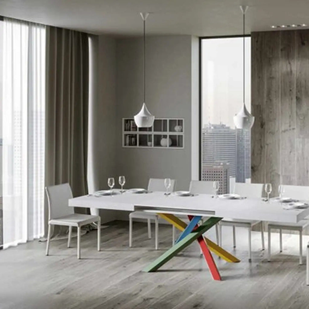 Tavolo allungabile 140/400x90 cm Volantis colore bianco frassino gambe multicolore 4/B