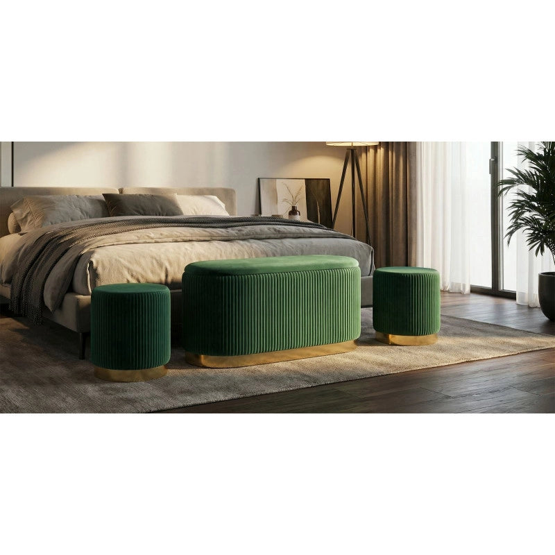 Panca Con Contenitore E Sgabelli Shopy Verde Set 3 Pz cm 80x37x42-29x35