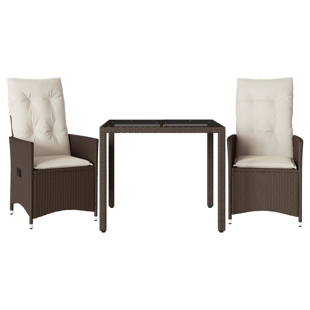 Set Bistrò 3 pz con Cuscini Marrone in Polyrattan