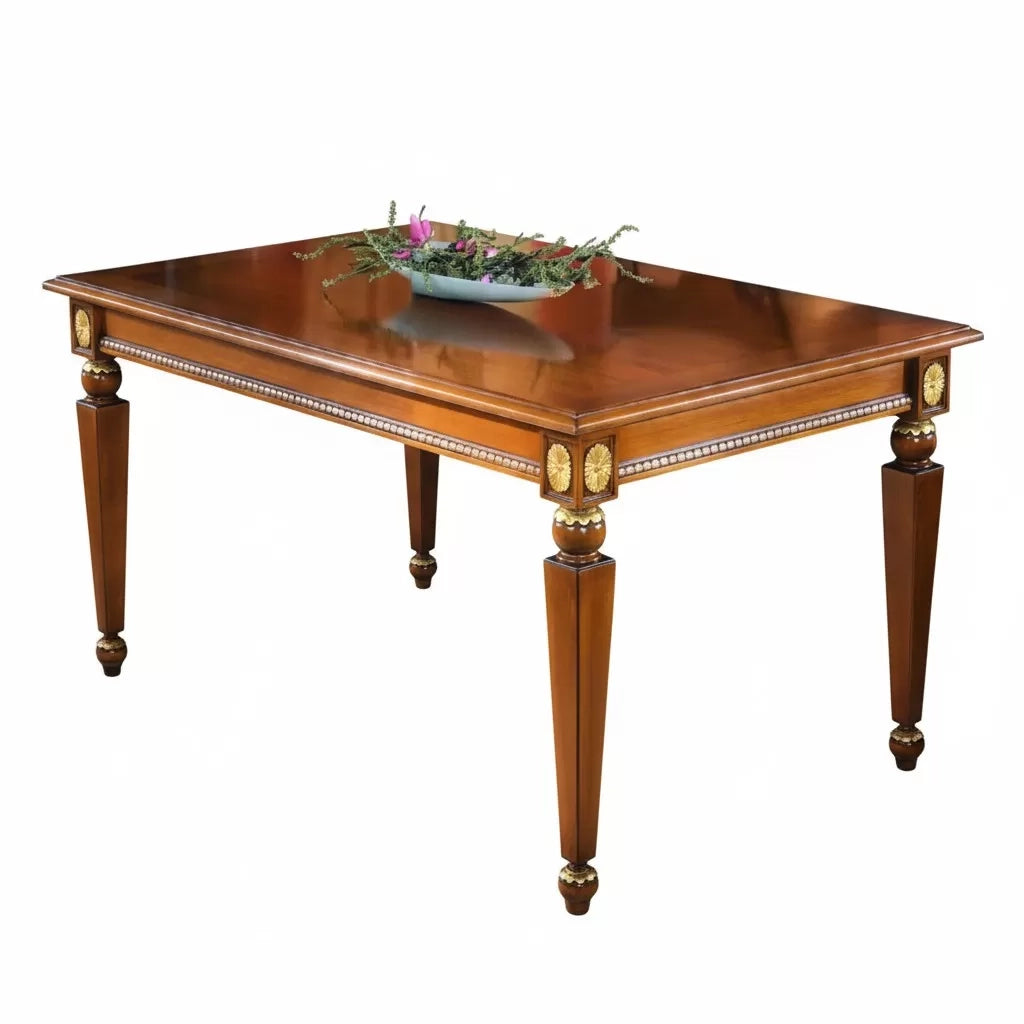 Tavolo fisso classico in legno finitura elite' e foglia oro l.170 p.90 h.79 - Mobili 2G