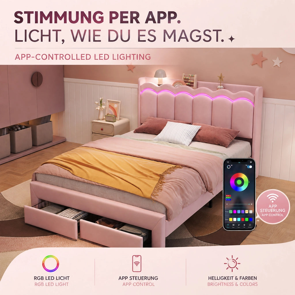 letto imbottito velluto rosa 140 x 200 cm