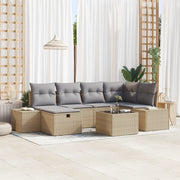 Set di divani da giardino 7 pezzi con cuscini Beige Polyrattan
