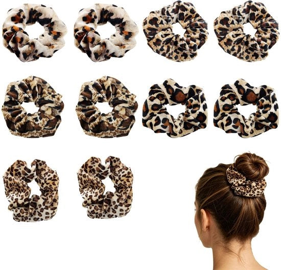 Accessori per capelli elastici a 10 pezzi - Scrunchies in seta - Disegno leopardo - Elastici - Accessori per capelli - Comodi e duraturi