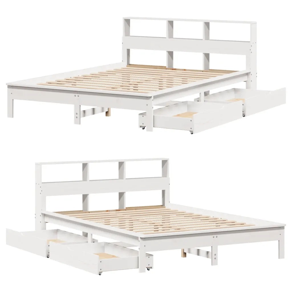 Letto matrimoniale | Letto per adulti | Letto Libreria senza Materasso Bianco 140x200 cm Legno di Pino