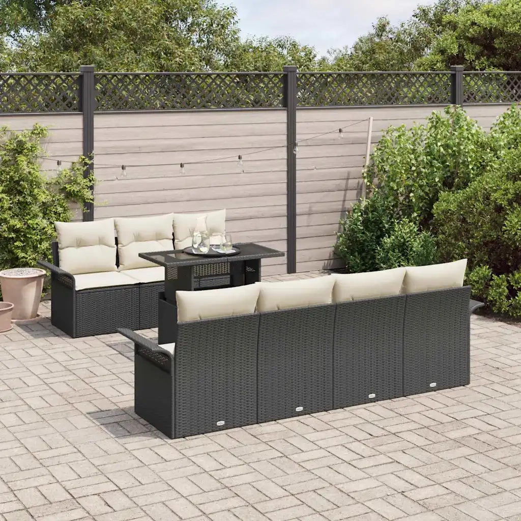 Set Divano da Giardino con cuscino 8 pcs Nero polyrattan
