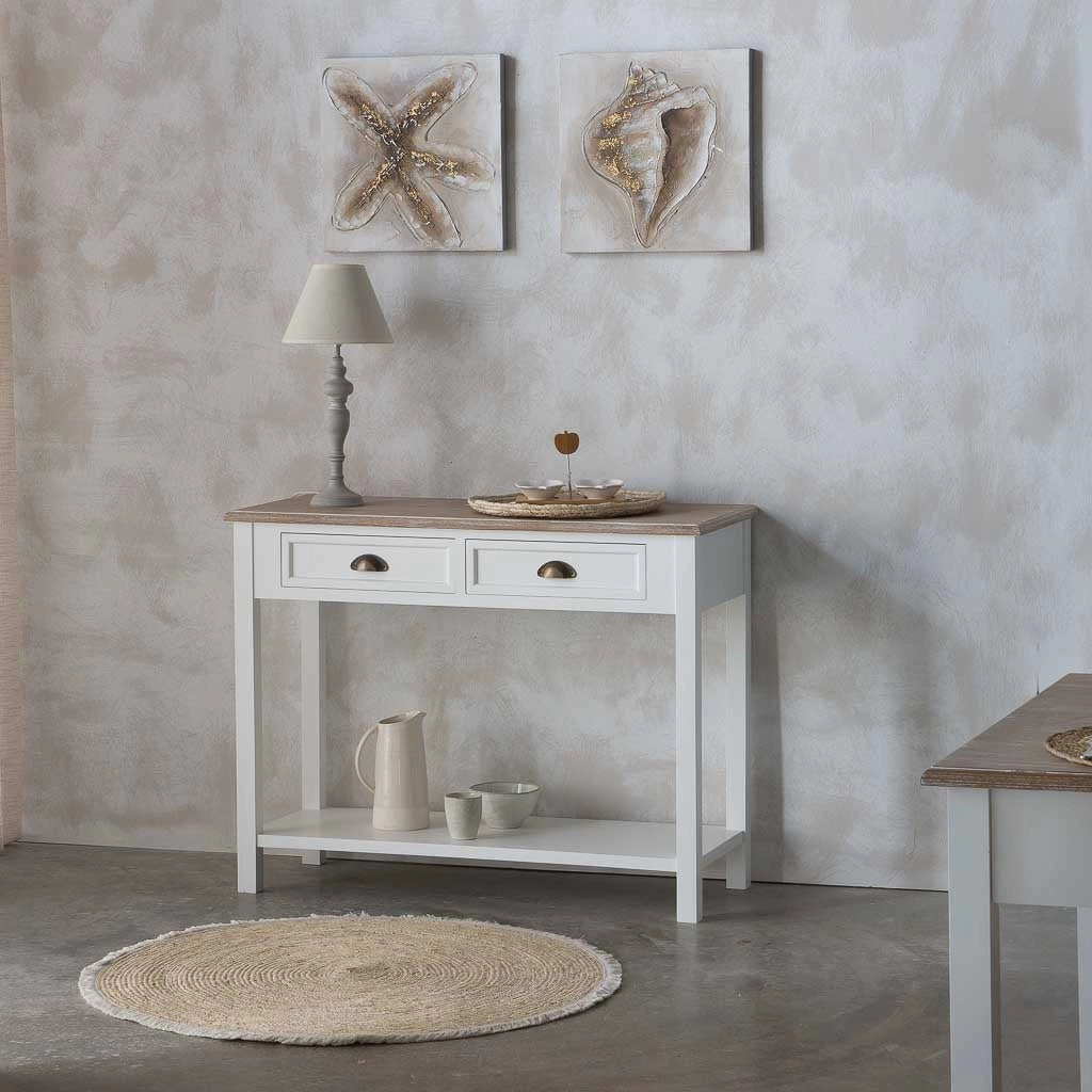 Mobile da ingresso in legno con 2 cassetti e 1 ripiano bianco 100x40x78