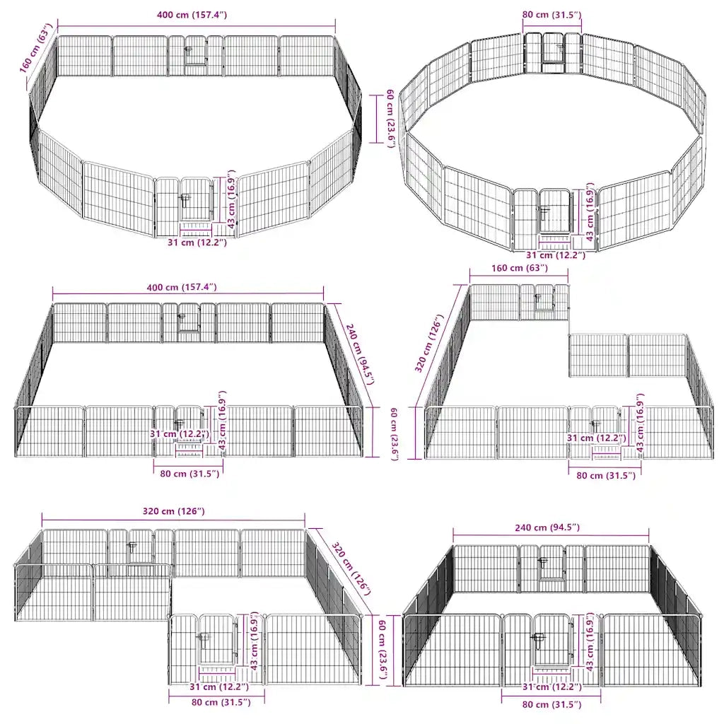 Box per Cani con 16 Pannelli in Acciaio 60x80 cm Nero 275492