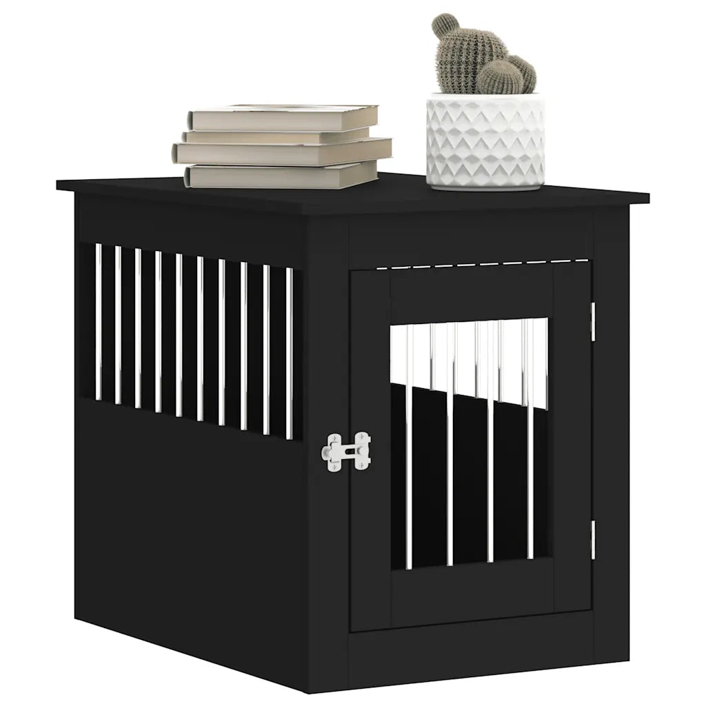 Gabbia Cani da Arredamento Nera 55x75x65cm Legno Multistrato