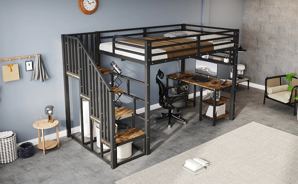 DESMIU Letto a Soppalco 1 Piazza con Scrivania, Scala con Corrimano e Scaffale, 120 × 200 cm, senza Materasso