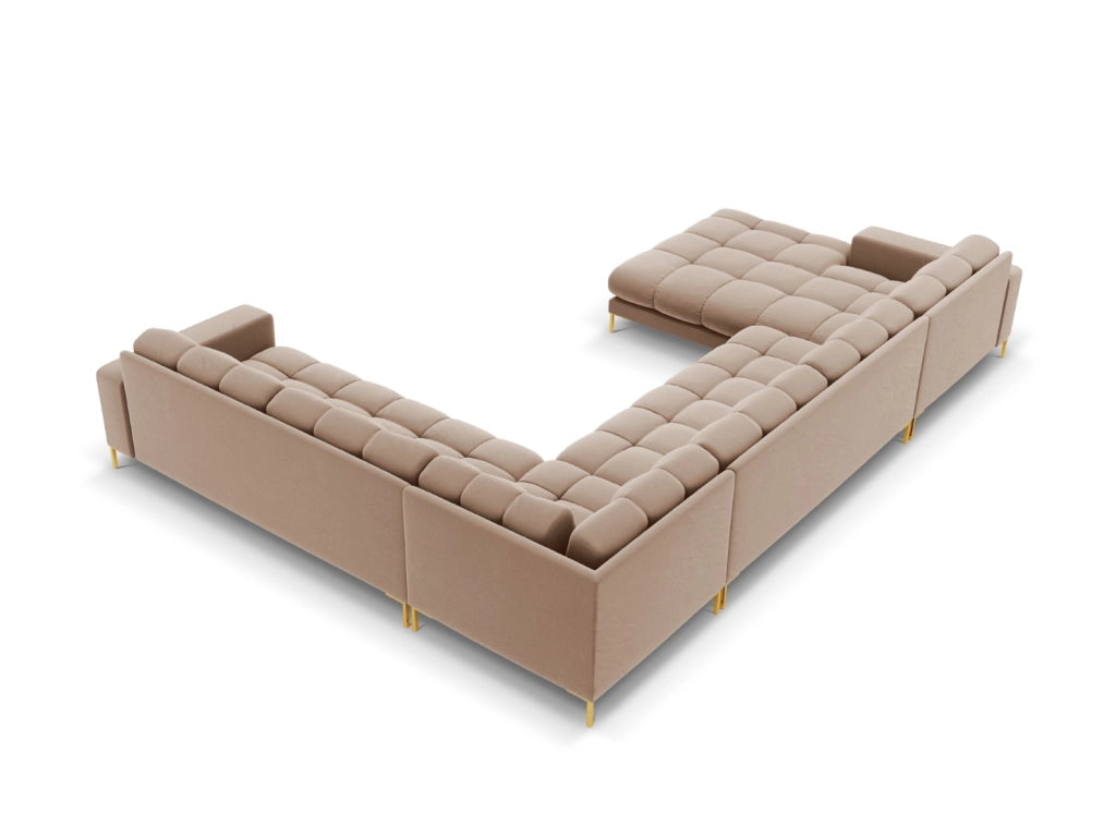 Cosmopolitan Design - Divano panoramico destro "Bali" 7 posti in velluto beige 