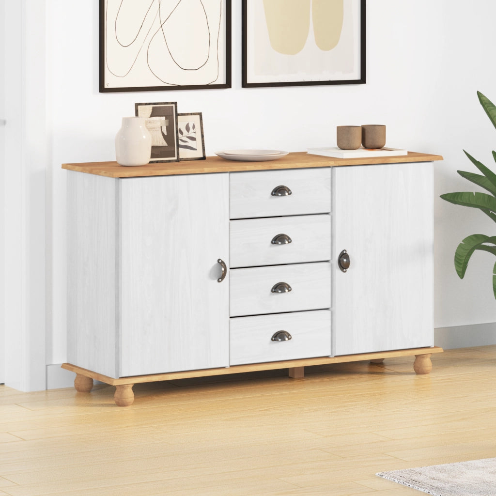 Credenza 'ASKIM'Bianca 133,5x40x78 cm Legno massiccio di pino