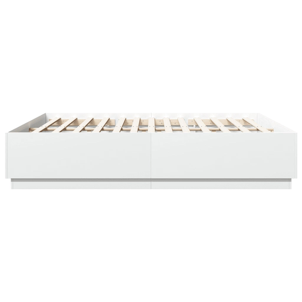 Letto matrimoniale | Letto per adulti | Giroletto con Luci LED Bianco 200x200 cm in Legno Multistrato