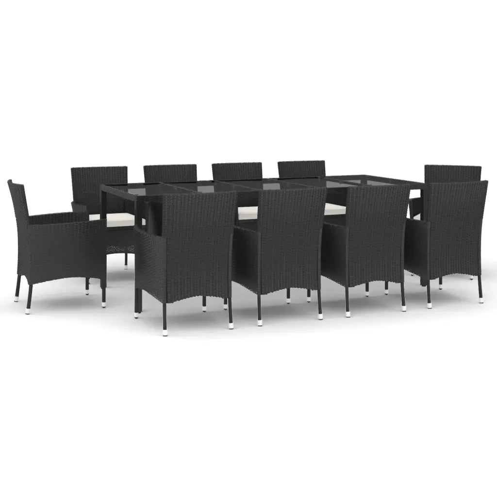Set da Pranzo da Giardino 11 pz con Cuscini in Polyrattan Nero 3187323