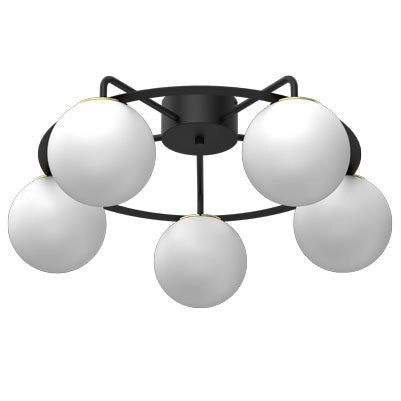 Plafoniera Luminex Ballo nero-oro 5 sfere vetro E27