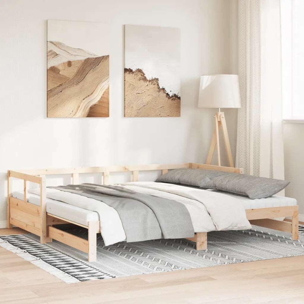 Divano Letto con Rotelle e Materasso 90x190cm Massello Pino 3321044