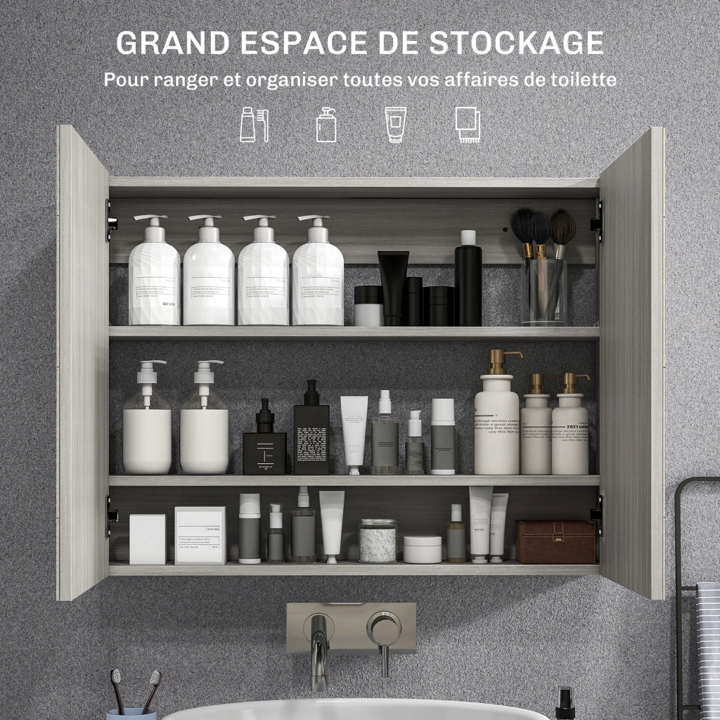 Armadio da bagno con specchio ¨C zephmum ¨C 80x15x60cm grigio
