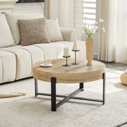 Tavolino da caffè rotondo ?68 cm in MDF e metallo nero; effetto legno