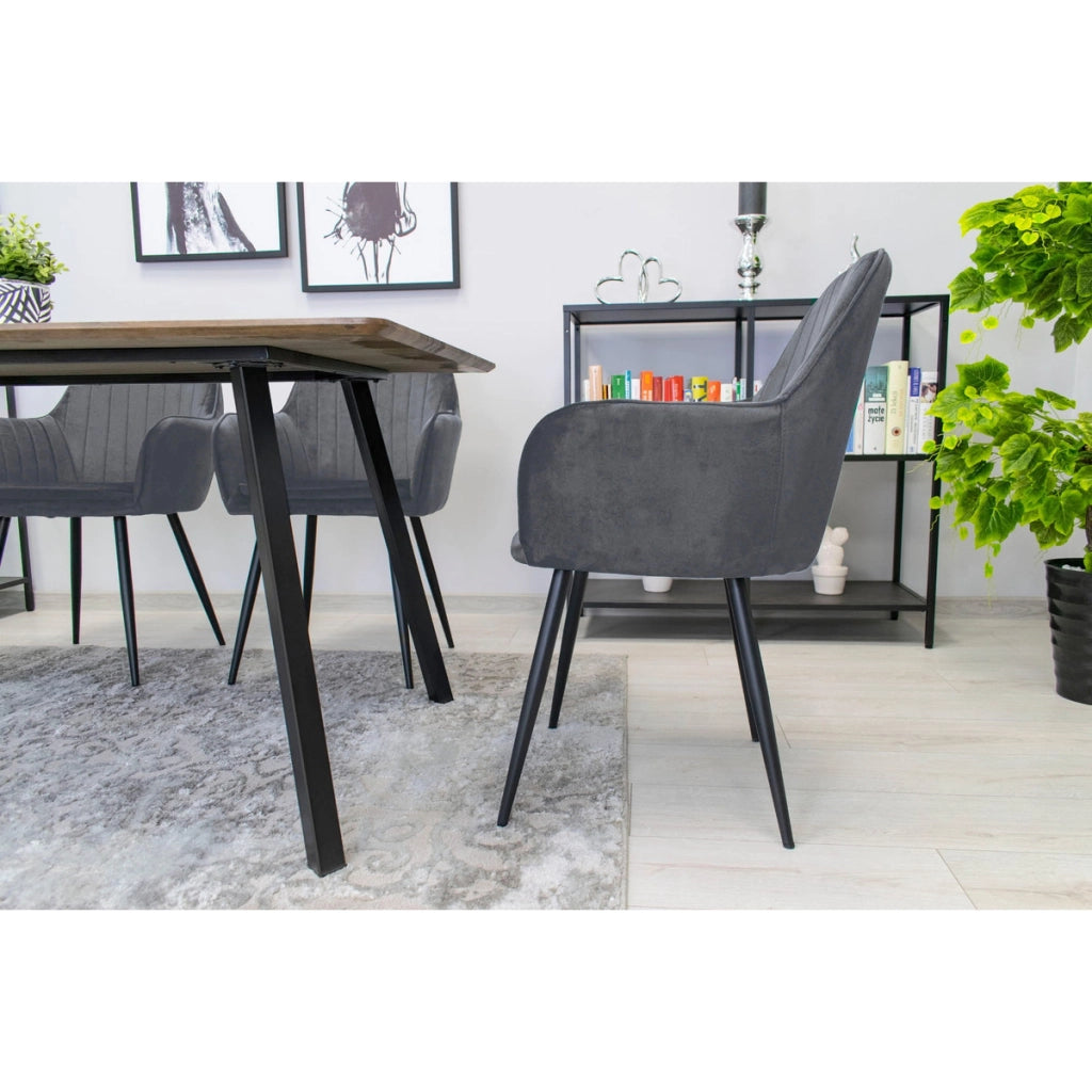 Sedia di design Lugo in velluto grigio scuro con gambe nere