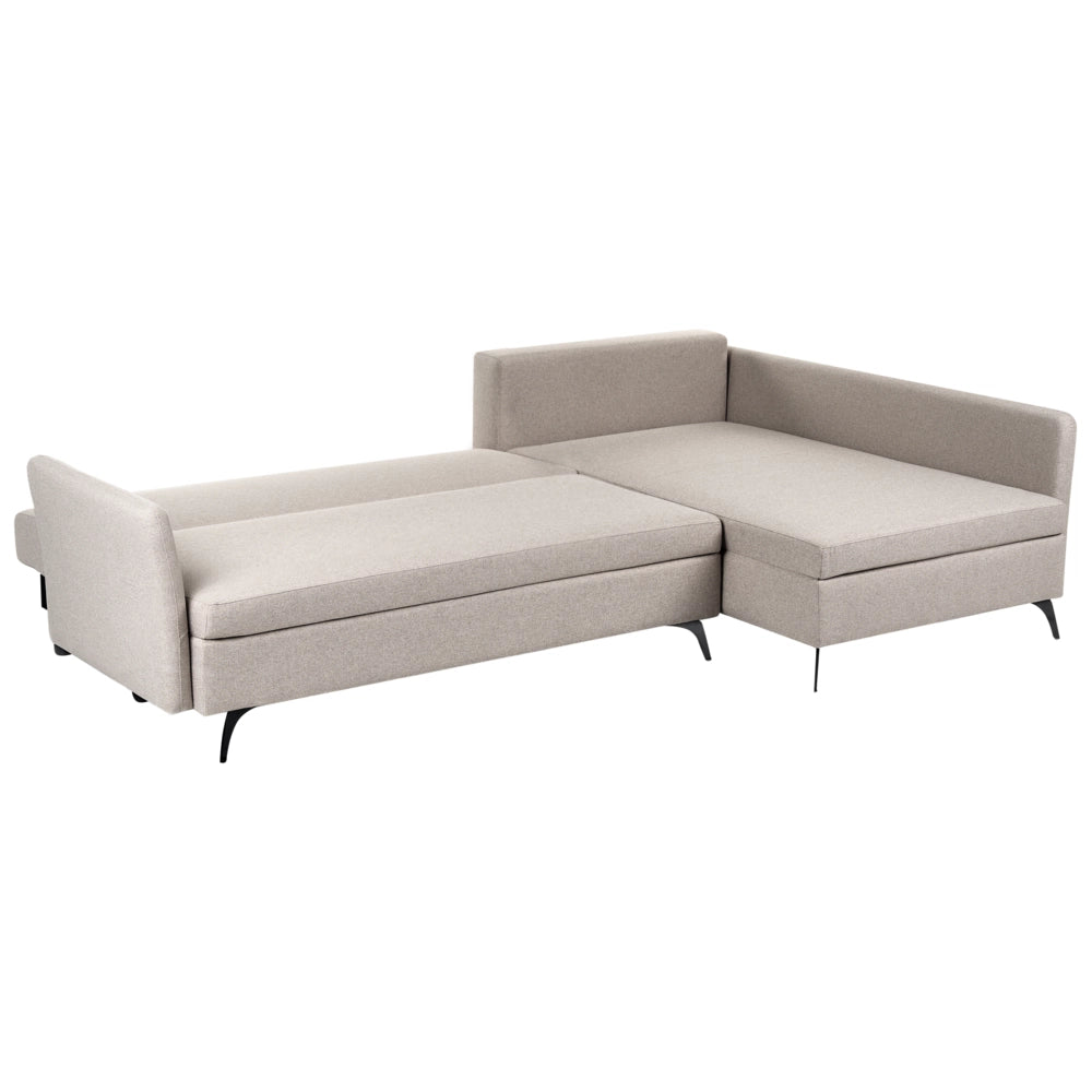 Divano Letto Angolare a 3 Posti Sinistro in Tessuto Beige con Contenitore per Soggiorno Koge