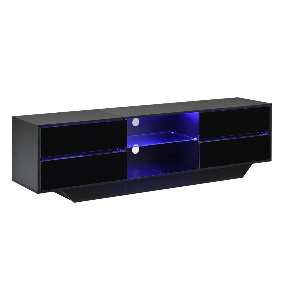 Mobile TV 160x35x44.5 cm con illuminazione RGB; piano lucido; truciolare; nero