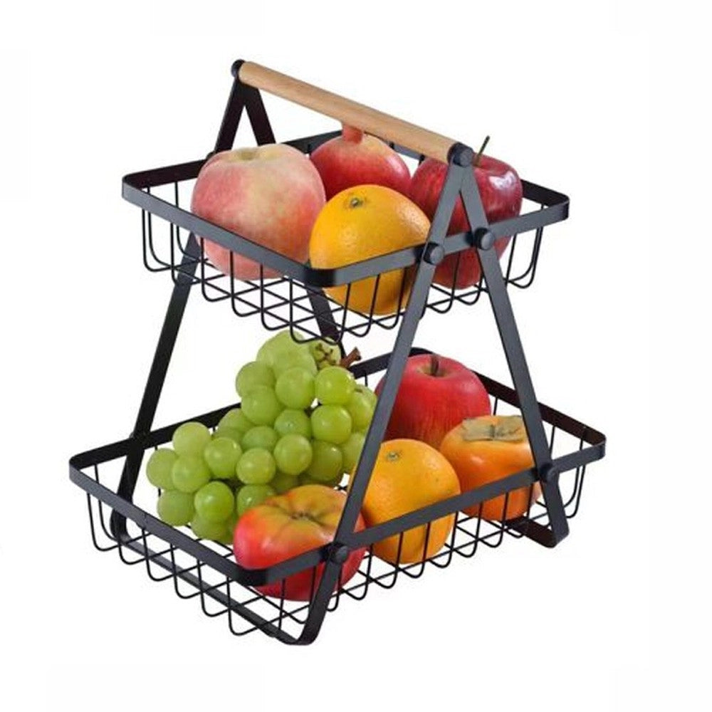 Trade Shop - Cestino Per Frutta Pane Snack Verdura Alzatina Portatutto 2 Ripiani Contenitore -