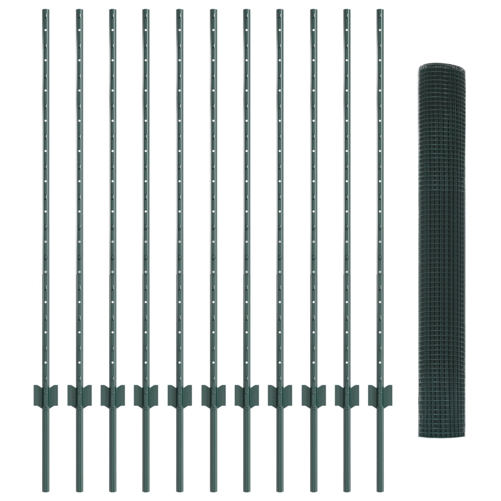 Recinzione in Rete Saldata con 11 Post U Verde 1,2x25 m Acciaio