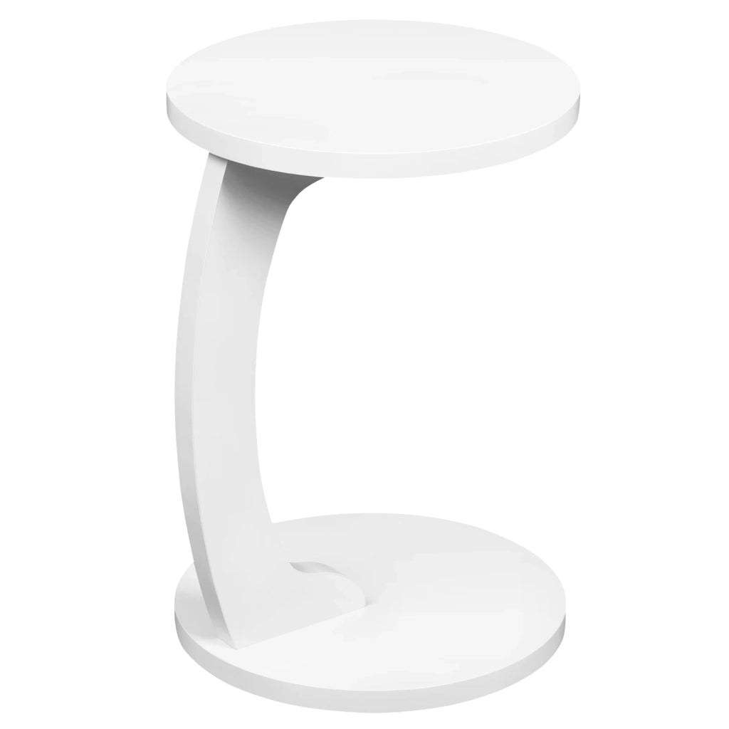Tavolino basso rotondo a C in MDF con piano resistente e base stabile, per soggiorno e camera, bianco, 38 × 55 cm