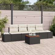 Set di Divani da Giardino a 5 Pezzi con Cuscini Nero Polyrattan Acacia
