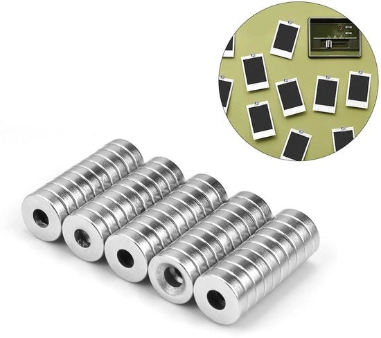 50 pezzi di magneti neodimio con foro, 3 mm magneti neodimio, minimagneti forti, magneti rotondi con foro, per attaccare oggetti su metallo