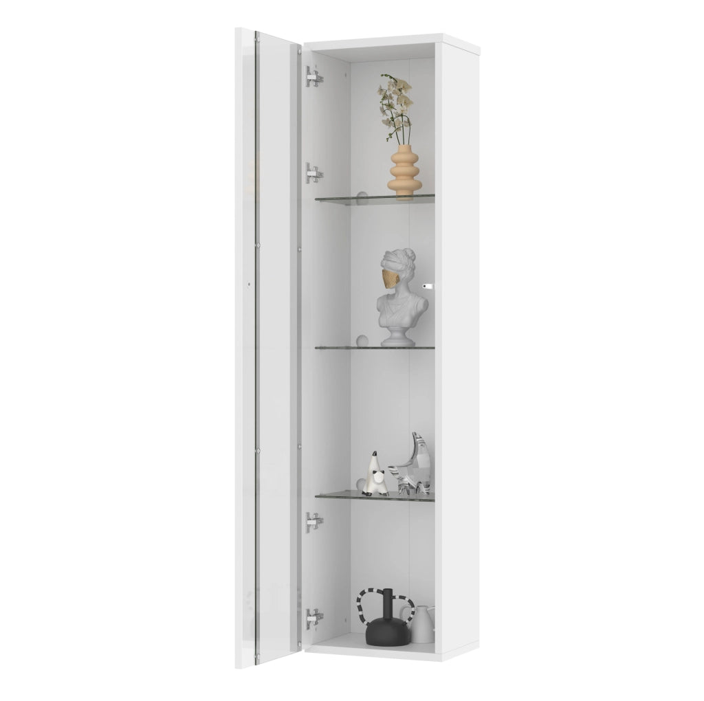 Vetrina multifunzione 40x29x170 cm con 4 ripiani; luce LED multicolore APP e vetro; bianca