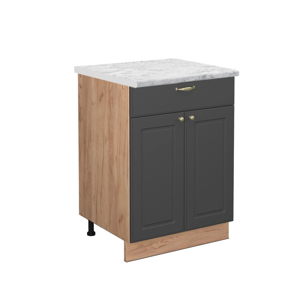 Mobiletto base per cucina Fame-Line Antracite-oro/Rovere dorato 60 cm con cassetto, PL Marmo Vicco