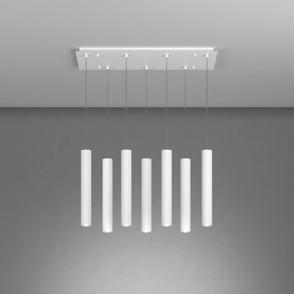 Lampadario Industrial-Minimal Xeana Metallo Bianco 7 Luci Gu10