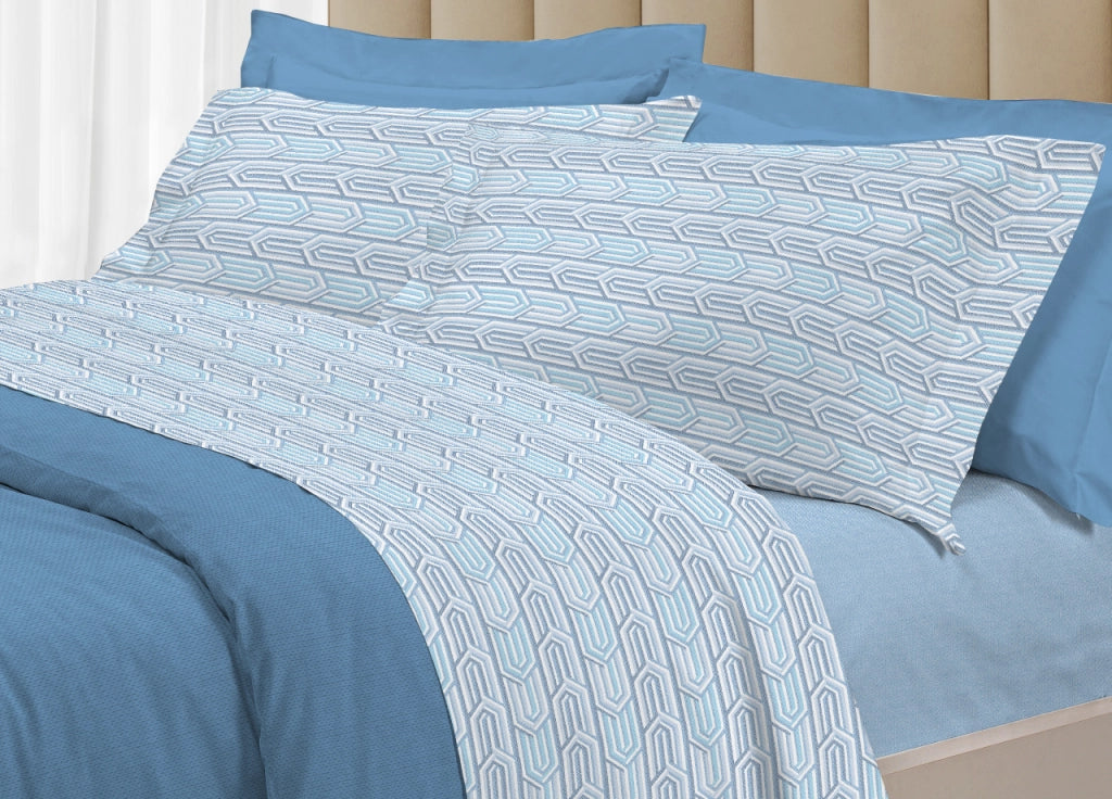Completo Lenzuola Letto 100% Cotone Italy 3027 Disegno Henry - Matrimoniale - Azzurro