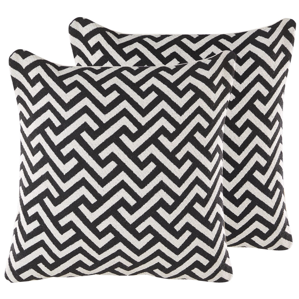 Set di 2 cuscini decorativi in cotone bianco e nero 45 x 45 cm federe rimovibili con imbottitura in poliestere