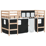 Letto a Soppalco Bambini | Letto Infantile | Lettino con Tende Bianco e Nero 90x190 cm Pino
