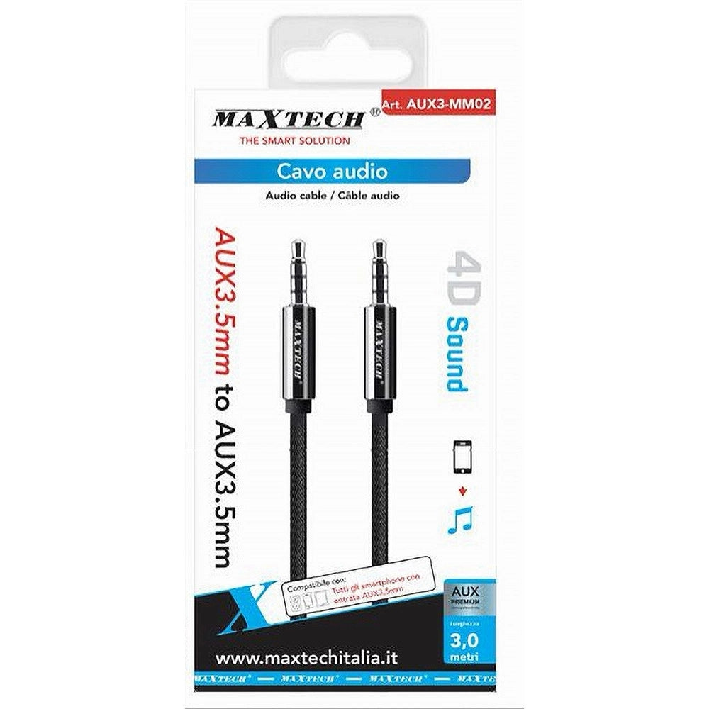 Trade Shop - Cavo Audio Aux 3.5mm Maschio/maschio 3 Contatti Prolunga 3 Mt 4d Sound Aux3-mm02 -