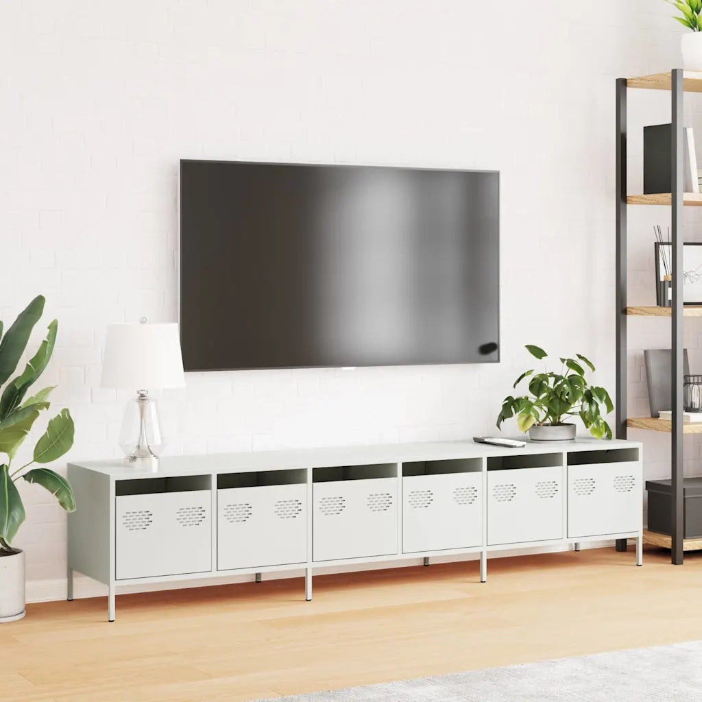 Mobile TV-Credenza TV-Console TV Bianco 202x39x43,5 cm in Acciaio Laminato a Freddo 214132
