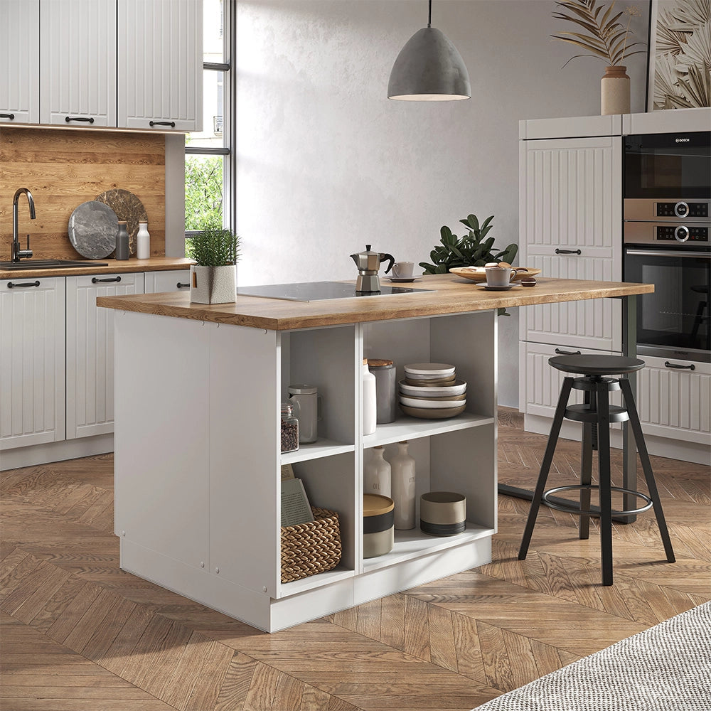 Isola cucina Fame-Line Bianco rustico/Bianco 90 cm con cassetto, senza piano di lavoro Vicco
