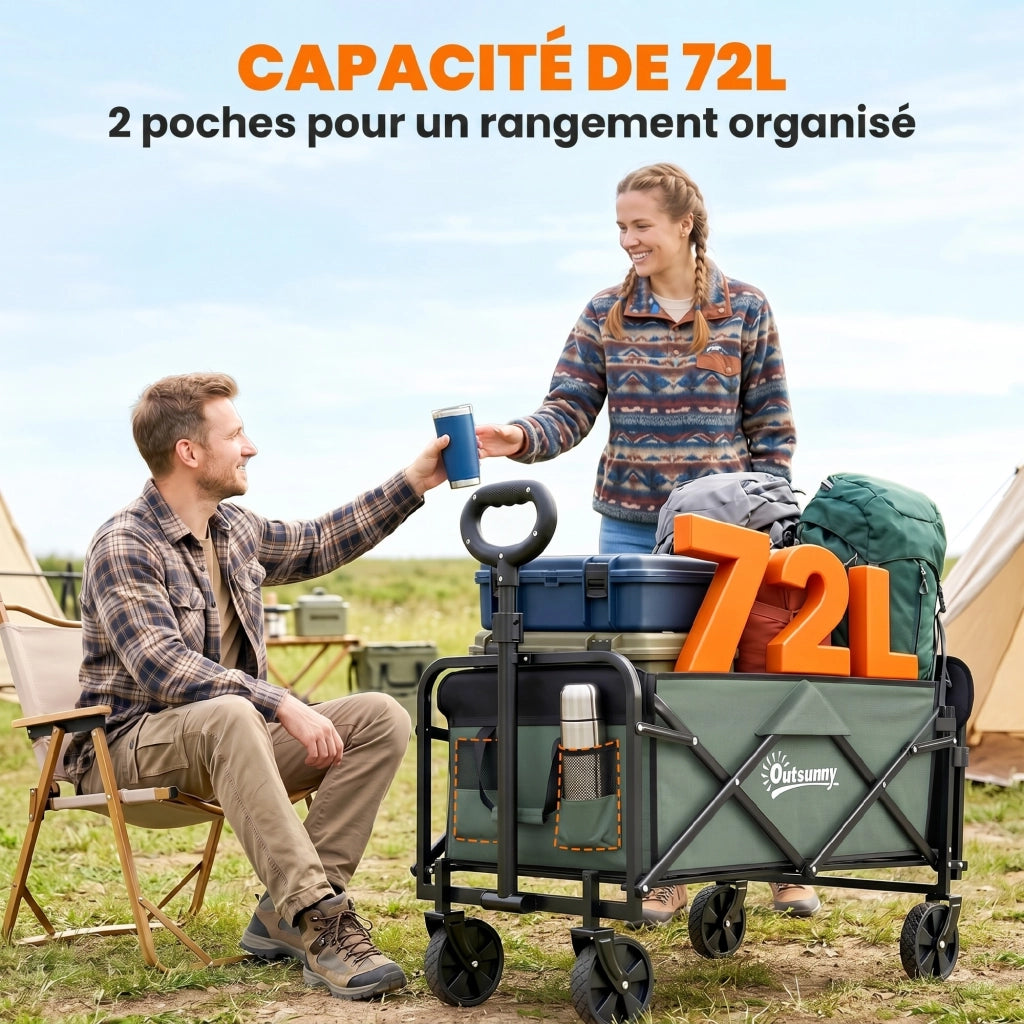 Carrello pieghevole a ruote con manico telescopico e apertura posteriore ¨C zephmum ¨C verde 76x48x92 cm